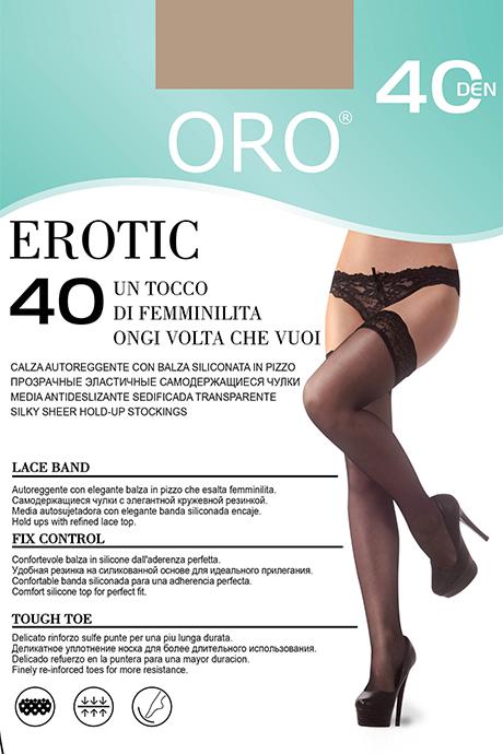 Панчохи ORO Erotic 40 den з мереживом, що самоутримується, 9 см Какао