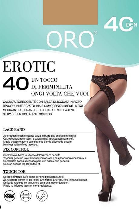 Панчохи ORO Erotic 40 den з мереживом, що самоутримується 9 см Тілесний темний