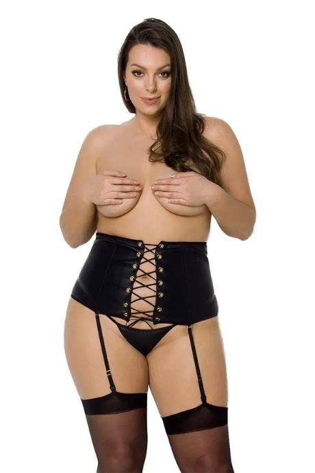 Пояс-корсет з екошкіри Passion CELINE SET with Open Bra чорний колір