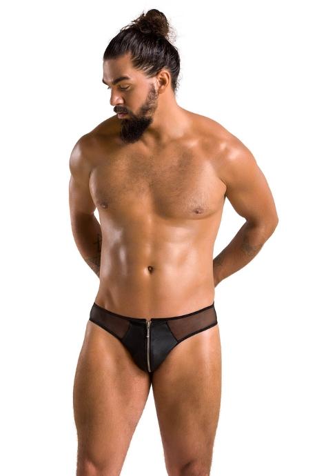 Мужские слипы на молнии Passion 042 SLIP TIMMYчерный экокожа