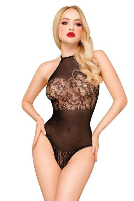 Боди Penthouse Blooming Era Black имитация гипюрового страплесса открытые плечи