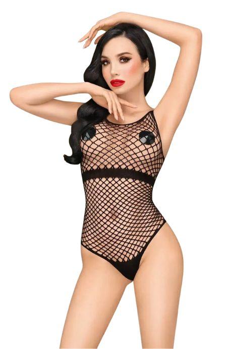 Боди Penthouse Enjoy The Moment Black крупная сетка плотная вставка под грудью