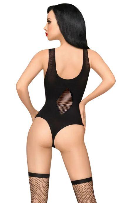 Боди Penthouse Hotter Than Hell Black непрозрачное вырезы декольте имитация шнуровки чулки