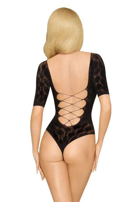 Боди Penthouse Salute Me Black имитация шнуровки на спине и декольте геометрическое плетение
