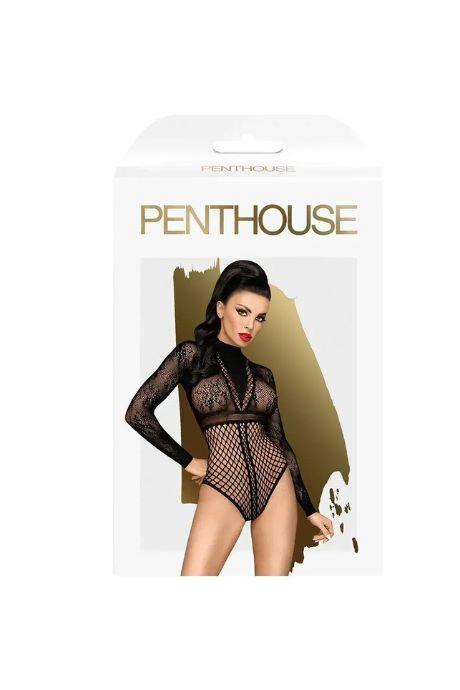 Боди Penthouse Spicy Whisper Black имитация топа с длинными рукавами закрытое декольте