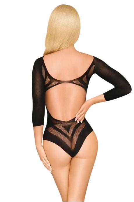 Боди Penthouse Under My Spell Black длинные рукава рисунок перевернутая лилия глубокий вырез