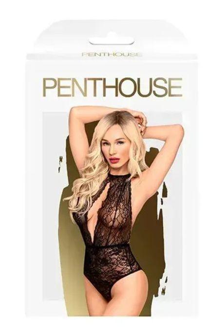 Боди с глубоким декольте и высокими трусиками Penthouse - Toxic Powder Black