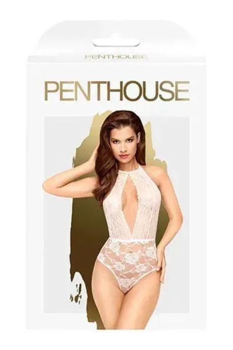 Боди с глубоким декольте и высокими трусиками Penthouse - Toxic Powder White