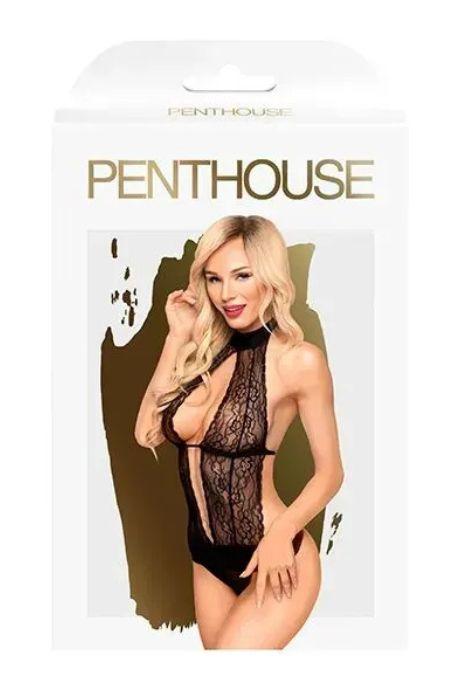 Боди с высоким воротником и глубоким декольте Penthouse - Perfect Lover Black