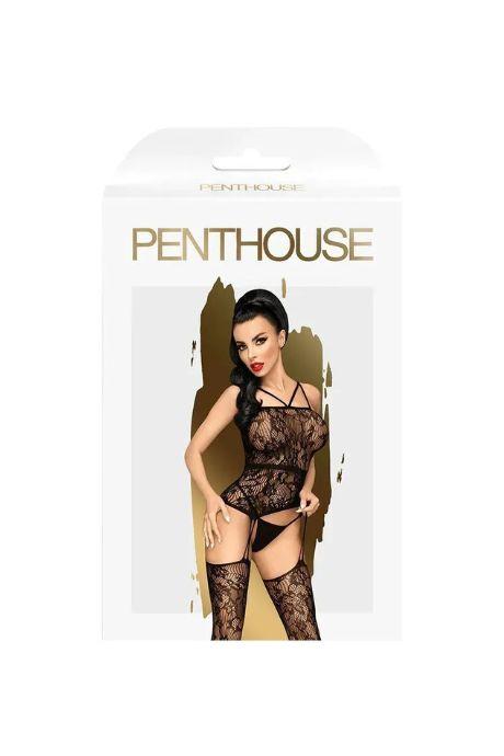Бодістокінг Penthouse Magical Mistress Black відкритий доступ квітковий декор імітація панчох чорний колір