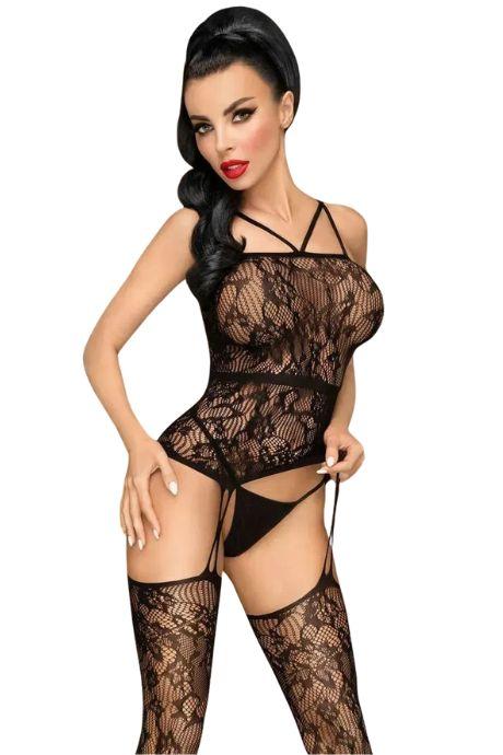 Бодістокінг Penthouse Magical Mistress Black відкритий доступ квітковий декор імітація панчох чорний колір