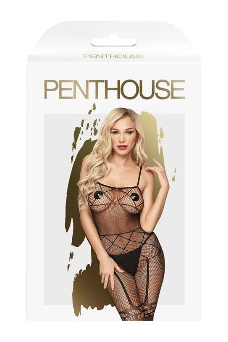 Бодістокінг з панчохами та геометричним малюнком Penthouse - Firecracker Black колір