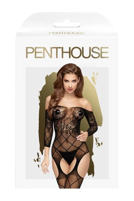 Бодістокінг із флористично-геометричним орнаментом Penthouse - Top-Notch Black колір