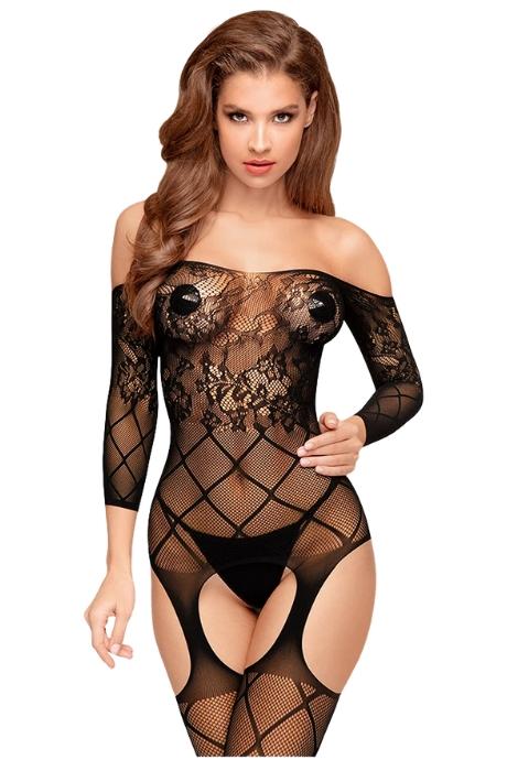 Бодістокінг із флористично-геометричним орнаментом Penthouse - Top-Notch Black колір