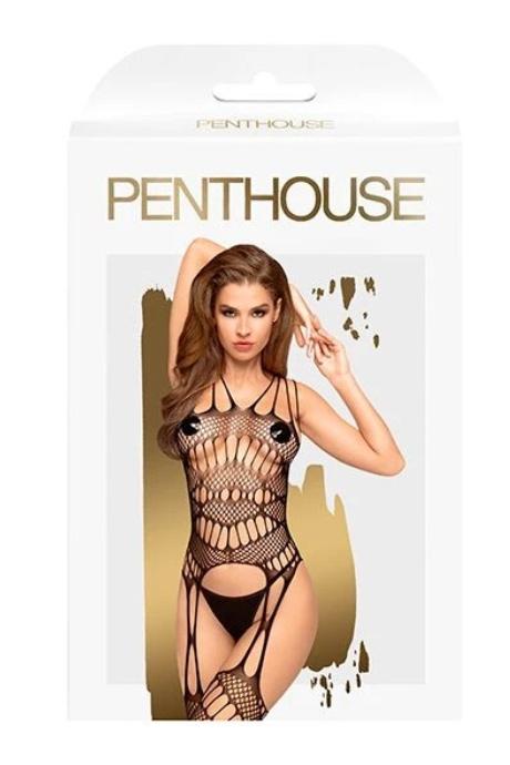 Бодістокінг з фрактальним візерунком та імітацією панчох Penthouse - Fatal Look Black колір