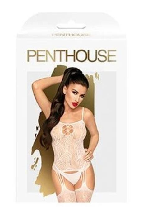 Бодістокінг з імітацією панчіх на підв'язках Penthouse - Eye of The Storm White колір