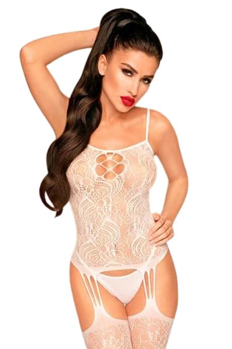 Бодістокінг з імітацією панчіх на підв'язках Penthouse - Eye of The Storm White колір