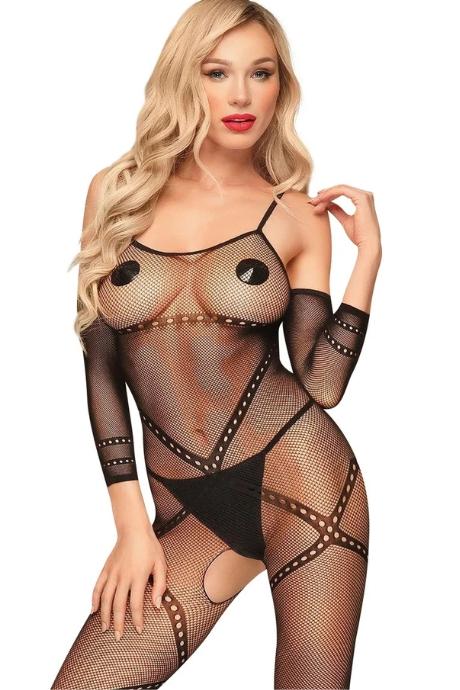 Бодістокінг з контрастним візерунком Penthouse - Under Arrest Black колір