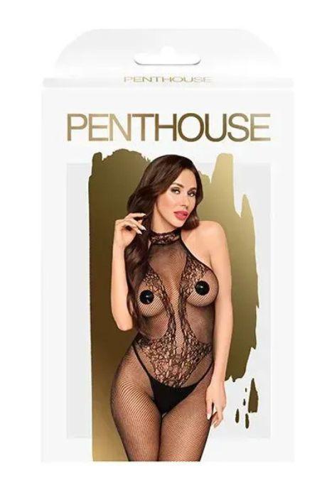 Бодістокінг з високим мереживним коміром Penthouse - First Lady Black чорний колір