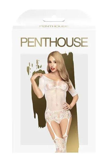 Бодістокінг із закритим боді та панчохами Penthouse - Sugar Drop білий колір