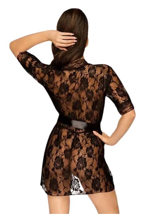 Комплект пеньюар з декором у вигляді троянд та стрінгами Penthouse - Sweet Retreat Black колір