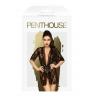 Комплект пеньюар с декором в виде роз и стрингами Penthouse - Sweet Retreat Black