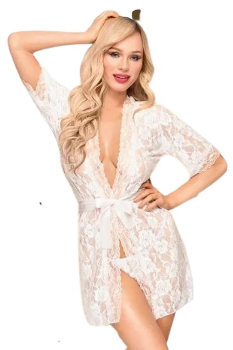 Комплект пеньюар з декором у вигляді троянд та стрінгами Penthouse - Sweet Retreat White колір