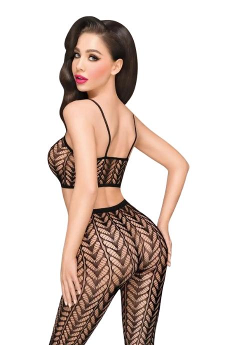 Комплект Penthouse Work It Out Black короткий топ та колготки ажурне плетіння чорний колір