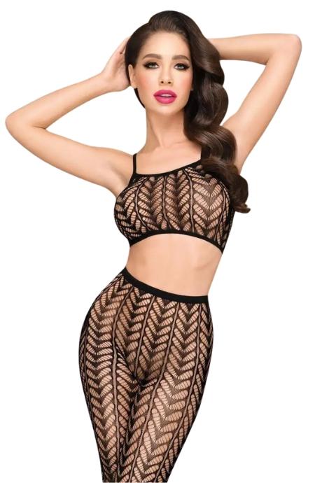 Комплект Penthouse Work it Out Black короткий топ та колготки ажурне плетіння чорний колір