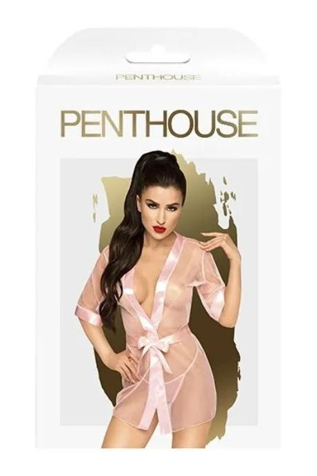 Комплект з прозорим пеньюаром та мініатюрними стрінгами Penthouse - Midnight Mirage Rose колір