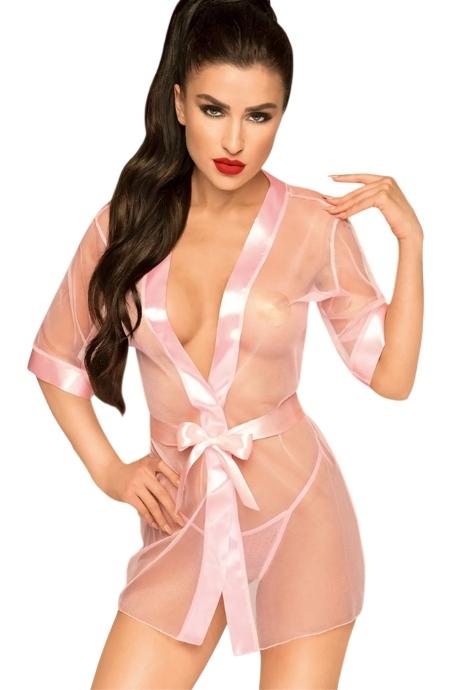 Комплект з прозорим пеньюаром та мініатюрними стрінгами Penthouse - Midnight Mirage Rose колір