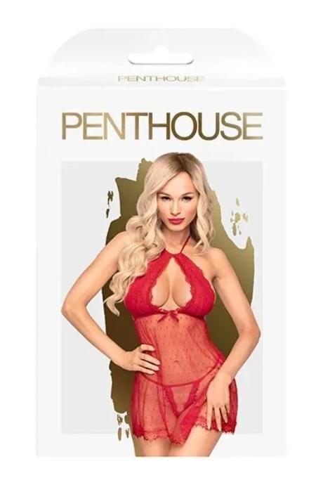 Комплект сорочка в стилі 60-х та трусики з доступом Penthouse - Libido Boost Red колір