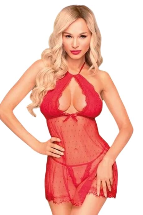 Комплект сорочка в стилі 60-х та трусики з доступом Penthouse - Libido Boost Red колір