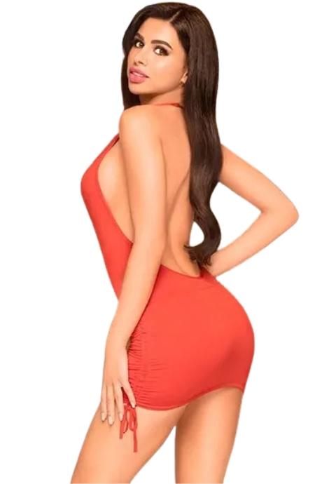 Мини-платье с открытой спиной и стрингами Penthouse - Earth-Shaker Red