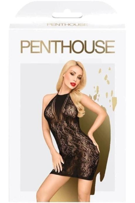 Мини-платье Penthouse Cautious Cat Black кружево вставка в зоне декольте вырез на спине