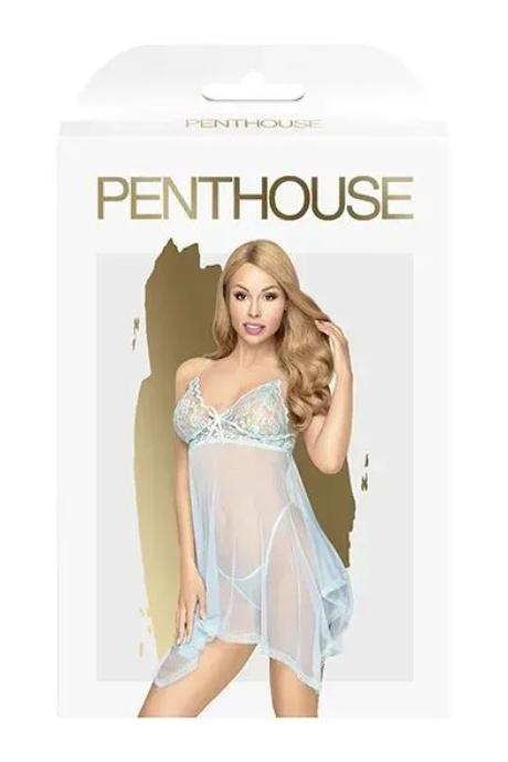 Бэби-долл с ажурным браллетом и ассиметричным подолом Penthouse - Naughty Doll Blue