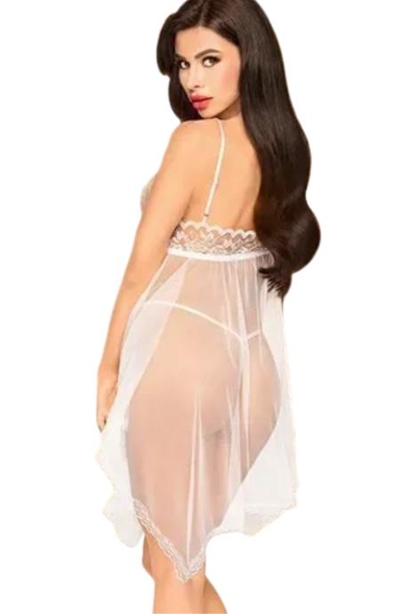 Бэби-долл с ажурным браллетом и ассиметричным подолом Penthouse - Naughty Doll White