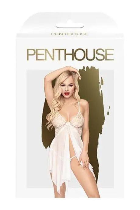 Бебі-дол з ажурним бралетом та високим розрізом Penthouse - Sweet Beast White колір
