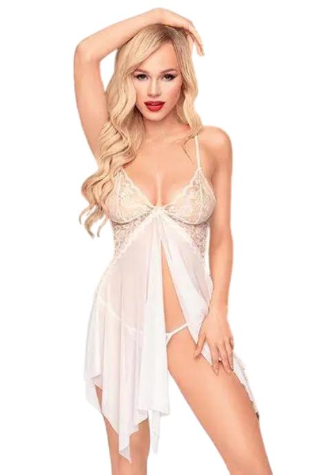 Бебі-дол з ажурним бралетом та високим розрізом Penthouse - Sweet Beast White колір