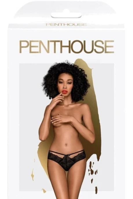 Трусики-бразиліана Penthouse Adore Me Black квіткове мереживо тонкі ремінці бантики чорний колір
