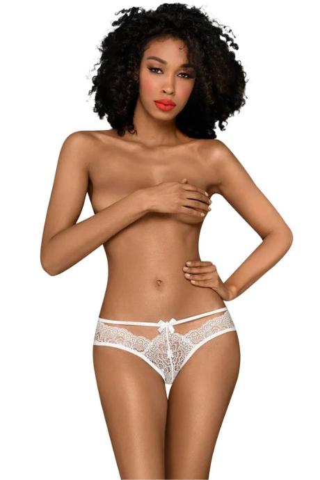 Трусики-бразиліана Penthouse Adore Me White квіткове мереживо тонкі ремінці бантики білий колір