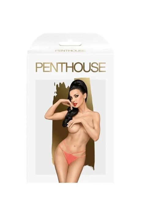 Трусики-стрінги Penthouse Classified Orange подвійні резиночки непрозора вставка та бантик оранжевий колір