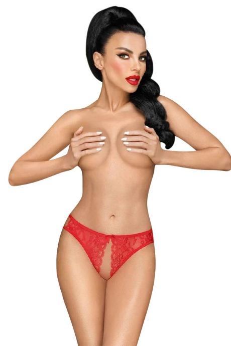 Трусики-тонг Penthouse Naughty Valentine Red мереживо відкритий доступ до інтимних зон червоний колір