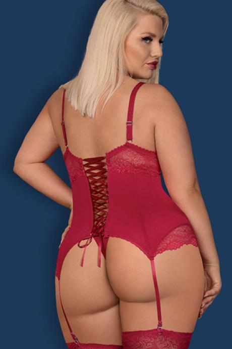 Комплект Obsessive Rosalyne corset Бордо-телесный